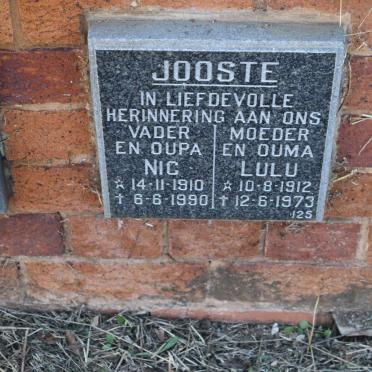 JOOSTE Nic 1910-1990 &amp; Lulu 1912-1973