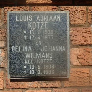 KOTZE Louis Adriaan 1930-1977 :: WILMANS Delina Johanna nee KOTZE 1906-1986