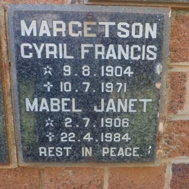 MARGETSON Cyril Francis 1904-1971 &amp; Mabel Janet 1906-1984