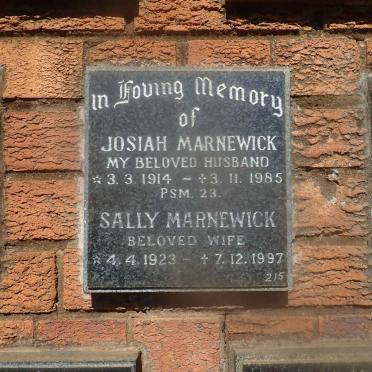 MARNEWICK Josiah 1914-1985 &amp; Sally 1923-1997