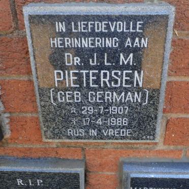 PIETERSEN J.L.M. nee GERMAN 1907-1986