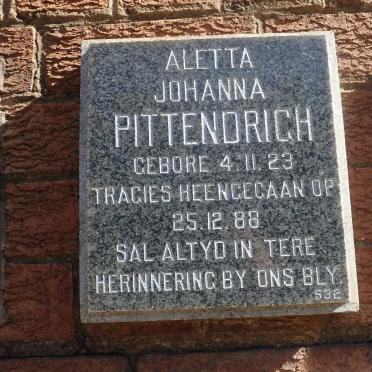 PITTENDRIGH Aletta Johanna 1923-1988