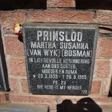 PRINSLOO Martha Susanna voorheen VAN WYK nee BOSMAN 1939-1995