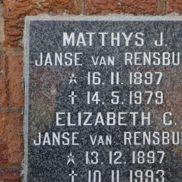 RENSBURG Matthys J., Janse van 1897-1979 &amp; Elizabeth C. 1897-1993
