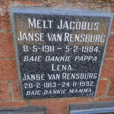 RENSBURG Melt Jacobus, Janse van 1911-1984 &amp; Lena 1913-1992