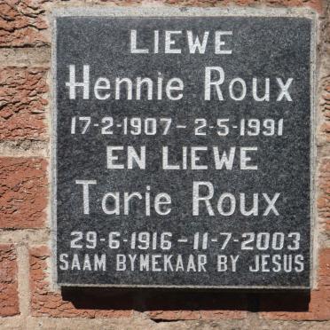 ROUX Hennie 1907-1991 &amp; Tarie 1916-2003