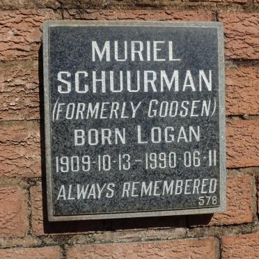 SCHUURMAN Muriel formerly GOOSEN nee LOGAN 1909-1990