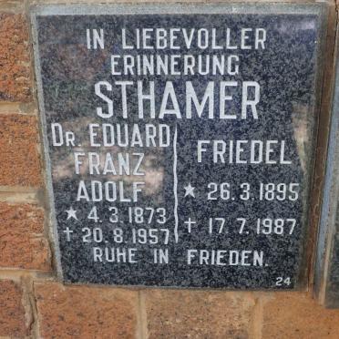 STHAMER Eduard Franz Adolf 1873-1957 &amp; Friedel 1895-1987