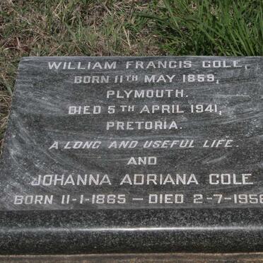 COLE William Francis 1859-1941 & Johanna Adriana 1865-1956
