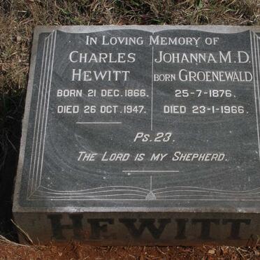 HEWITT Charles 1866-1947 &amp; Johanna M.D. GROENEWALD 1876-1966