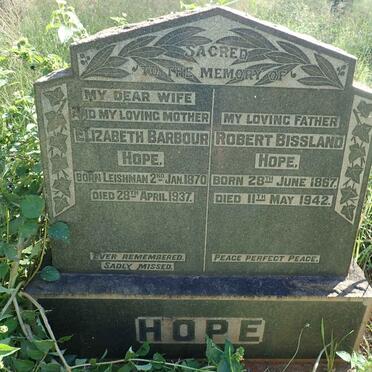 HOPE Robert Bissland 1867-1942 &amp; Elizabeth Barbour LEISHMAN 1870-1937