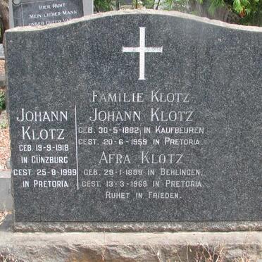 KLOTZ Johann 1882-1959 &amp; Afra 1889-1969 :: KLOTZ Johann 1918-1999