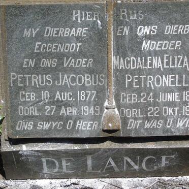 LANGE Petrus Jacobus, de 1877-1949 & Magdalena Elizabeth Petronella 1882-1969 