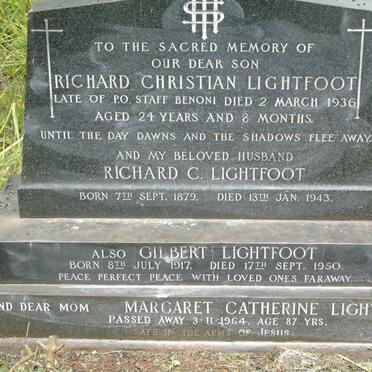 LIGHTFOOT Richard C. 1879-1943 & Margaret Catherine -1964 :: LIGHTFOOT Gilbert 1917-1950 :: LIGHTFOOT Richard Christiaan -1936 