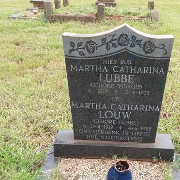 LOUW Martha Catharina nee LUBBE 1919-1988 :: LUBBE Martha Catharina nee VISAGIE 1879-1925
