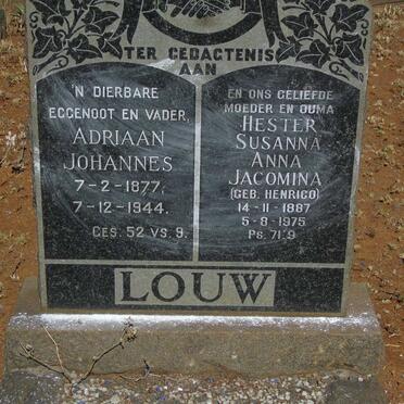 LOUW Adriaan Johannes 1877-1944 & Hester Susanna Anna Jacomina HENRICO 1887-1975