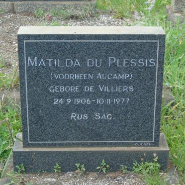 PLESSIS Matilda, du voorheen AUCAMP nee DE VILLIERS 1906-1977