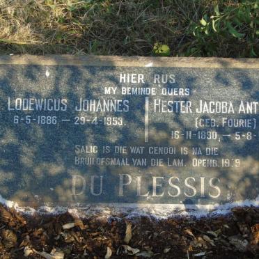 PLESSIS Lodewicus Johannes, du 1886-1953 & Hester Jacoba Antoinette FOURIE 1890-1944