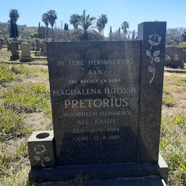 PRETORIUS Magdalena H. formerly HENDRIKS nee JOOSTE 1904-1989