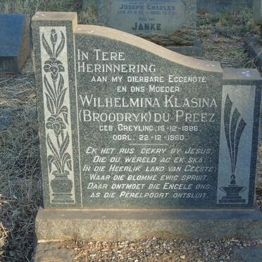 PREEZ Wilhelmina Klasina, du voorheen BROODRYK nee GREYLING 1886-1960
