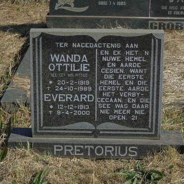 PRETORIUS Everard 1913-2000 &amp; Wanda Ottilie GEY VAN PITTIUS 1919-1989