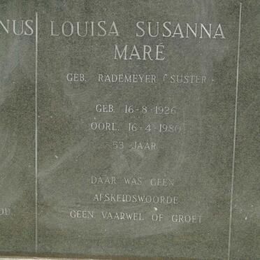 MARE Louisa Susanna nee RADEMEYER 1926-1980