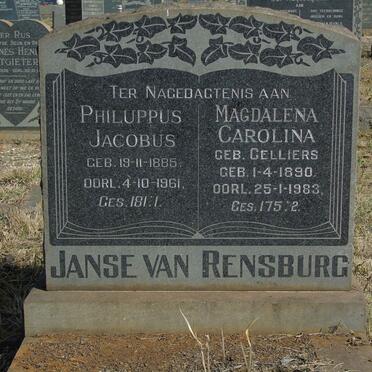 RENSBURG Philuppus Jacobus, Janse van 1885-1961 &amp;  Magdalena Carolina CELLIERS 1890-1983