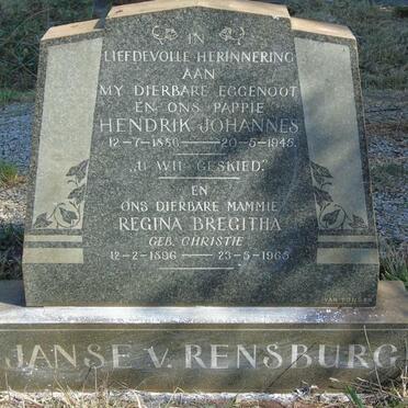 RENSBURG Hendrik Johannes 1880-1945 & Regina Bregitha CHRISTIE 1896-1965
