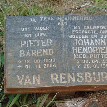 RENSBURG Pieter Barend, Janse van 1930-2004 &amp; Johanna Hendriena PUTTER 1932-1990