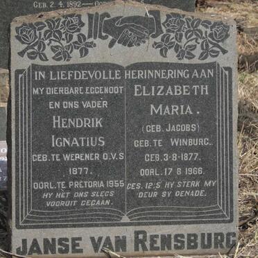 RENSBURG Hendrik Ignatius, Janse van 1877-1955 & Elizabeth Maria JACOBS 1877-1966