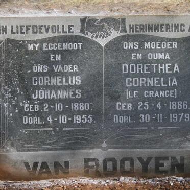 ROOYEN Cornelus Johannes, van 1880-1955 & Dorethea Cornelia LE GRANGE 1886-1979