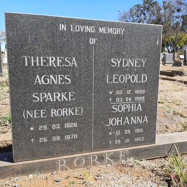RORKE Sydney Leopold 1899-1988 &amp; Sophia Johanna 1901-1953