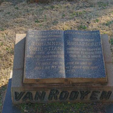ROOYEN Johannes Christian, van 1878-1936 :: SCHOLTZ Maria A.P. previously van ROOYEN -1966