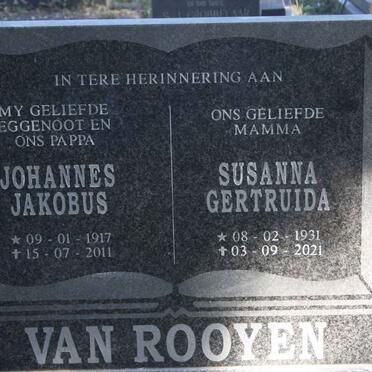 ROOYEN Johannes Jakobus, van 1917-2011 &amp; Susanna Gertruida 1931-2021
