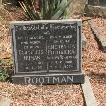 ROOTMAN Cornelius Human 1903-1981 &amp; Emerentia Fredrieka VAN SCHALKWYK 1909-2004