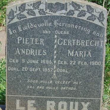 ROUX Pieter Andries, le 1895-1957 &amp; Gertbrecht Maria 1900-