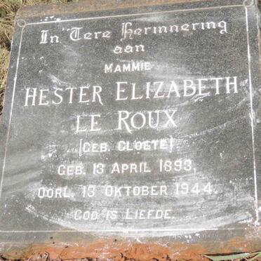 ROUX Hester Elizabeth, le nee CLOETE 1893-1944