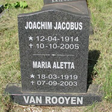 ROOYEN Joachim Jacobus, van 1914-2005 &amp; Maria Aletta 1919-2003