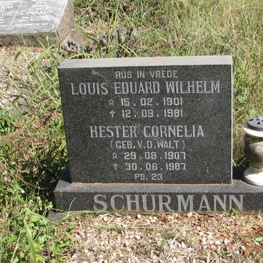SCHURMANN Louis Eduard Wilhelm 1901-1981 &amp; Hester Cornelia V.D. WALT 1907-1987