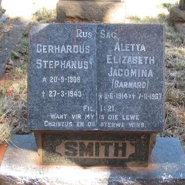 SMITH Gerhardus Stephanus 1908-1943 &amp; Aletta Elizabeth Jacomina BARNARD 1914-1967