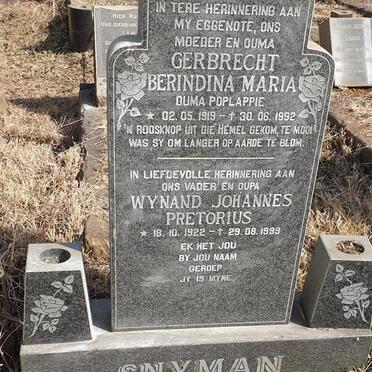 SNYMAN Wynand Johannes Pretorius 1922-1999 & Gerbrecht Berindina Maria 1919-1992