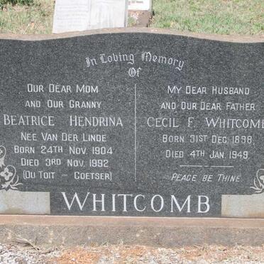 WHITCOMB Cecil F. 1898-1949 & Beatrice Hendrina previously DU TOIT previously COETSER nee VAN DER LINDE 1904-1992