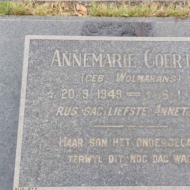 COERTZE Annemarie nee WOLMARANS 1949-1973