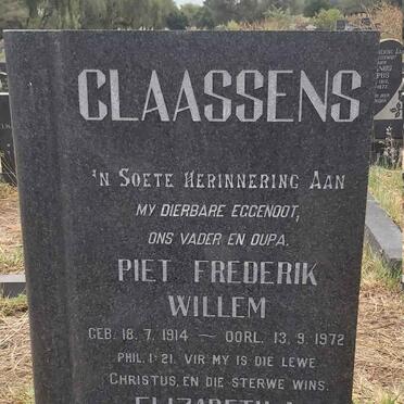 CLAASSENS Piet Frederik Willem 1914-1972 & Elizabeth A. 1917-1977