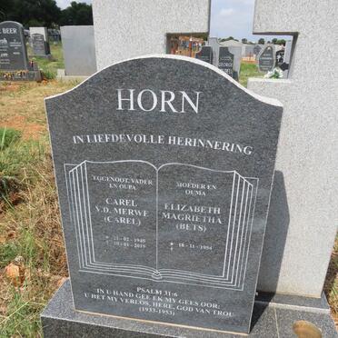 HORN Carel V.D. Merwe 1945-2019 & Elizabeth Magrietha 1954- 