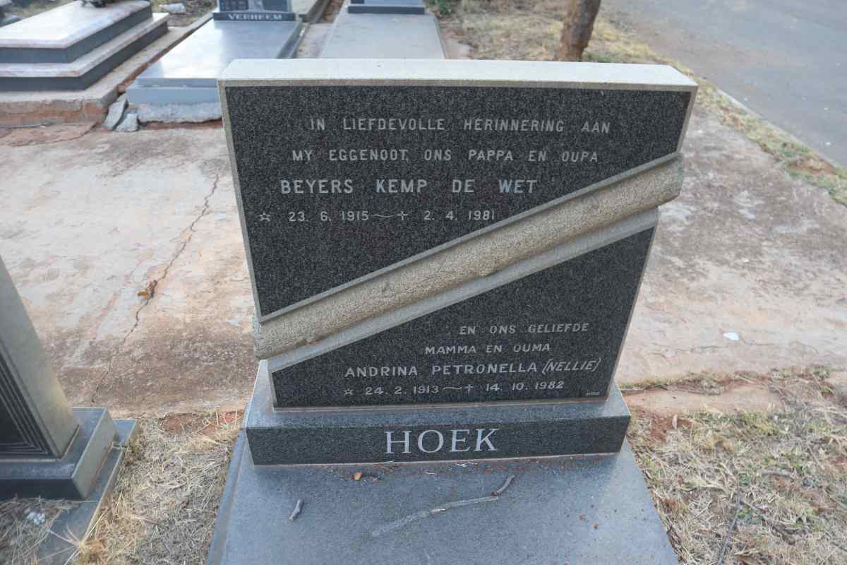 HOEK Beyers Kemp de Wet 1915-1981 & Andrina Petronella 1913-1982