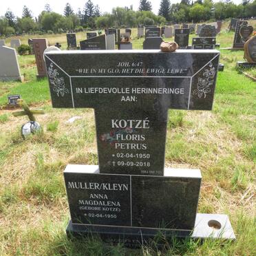 KOTZE Floris Petrus 1950-2018 :: MULLER / KLEYN Anna Magdalena nee KOTZE 1950- 