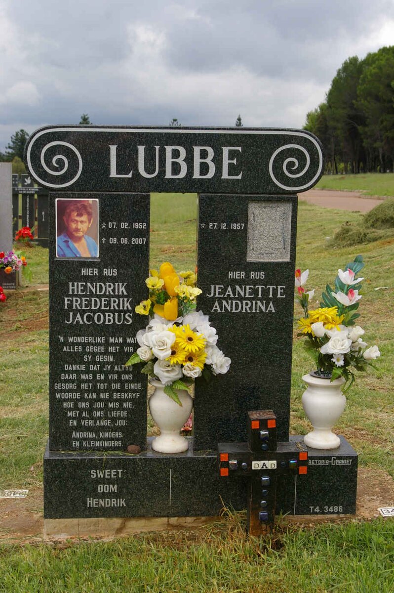 LUBBE Hendrik Frederik Jacobus 1952-2007 &amp; Jeanette Andrina 1957-