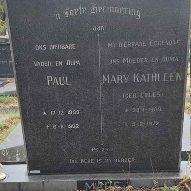 MARE Paul 1899-1982 & Mary Kathleen COLES 1909-1972