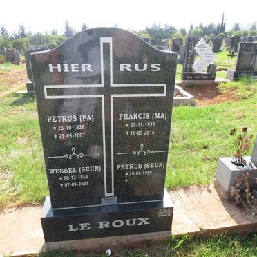 ROUX Petrus, le 1926-2007 & Francis 1931-2016 :: LE ROUX Wessel 1954-2021 :: LE ROUX Petrus 1959-